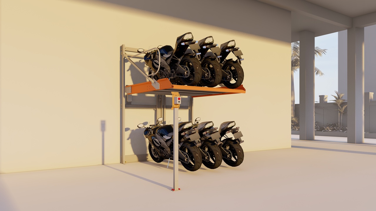 2 Level Dependent Stack Parking System for Bikes